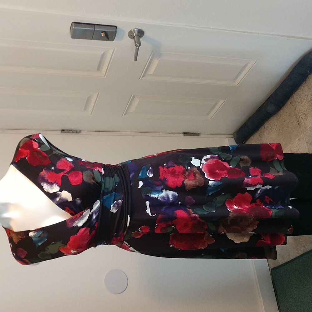 Wrap dress from Bass . Beautiful fall saturated colors of abstract floral knit